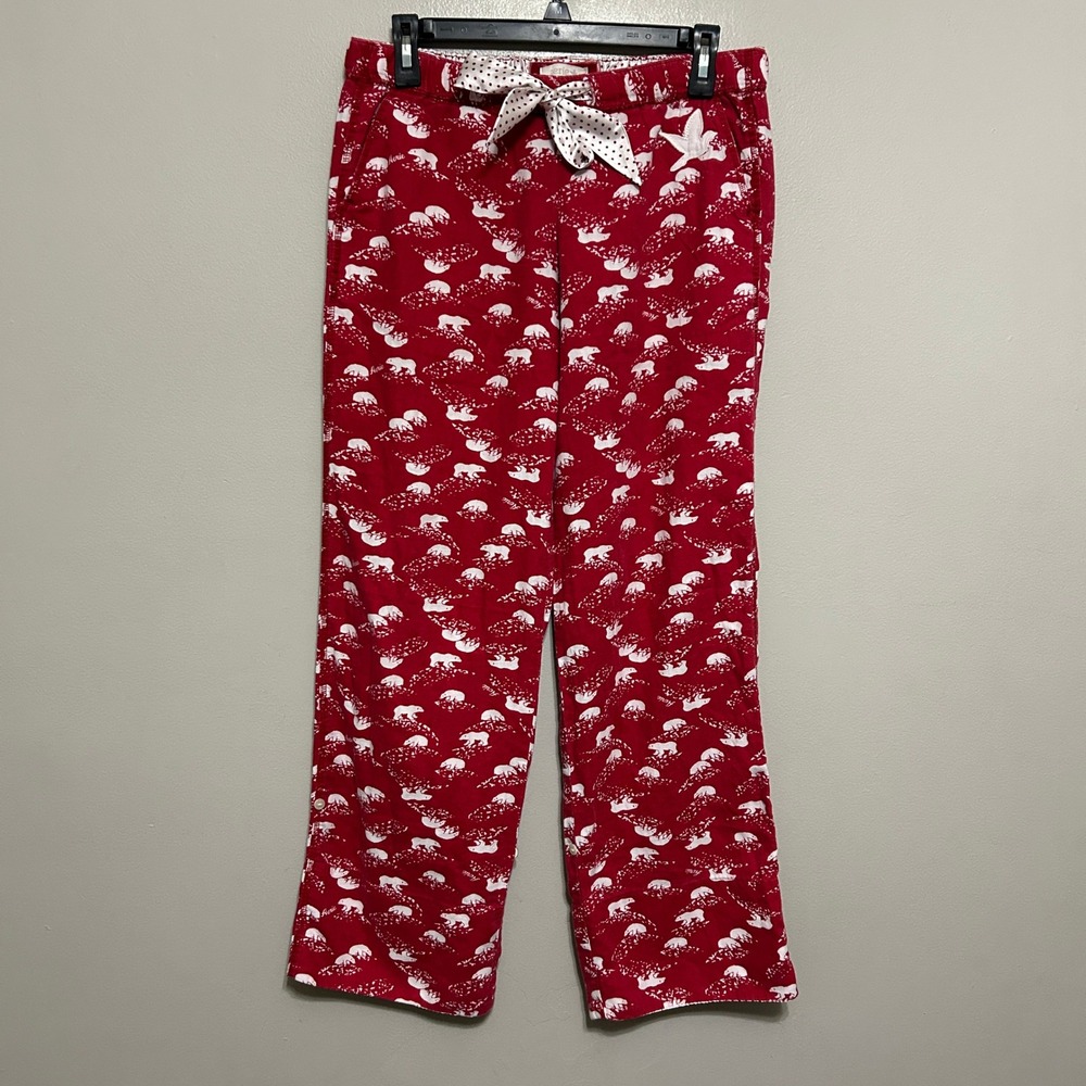Aerie Pajama Pants Women XS Red Polar Bear Print Ribbon Tie Pockets Loungewear